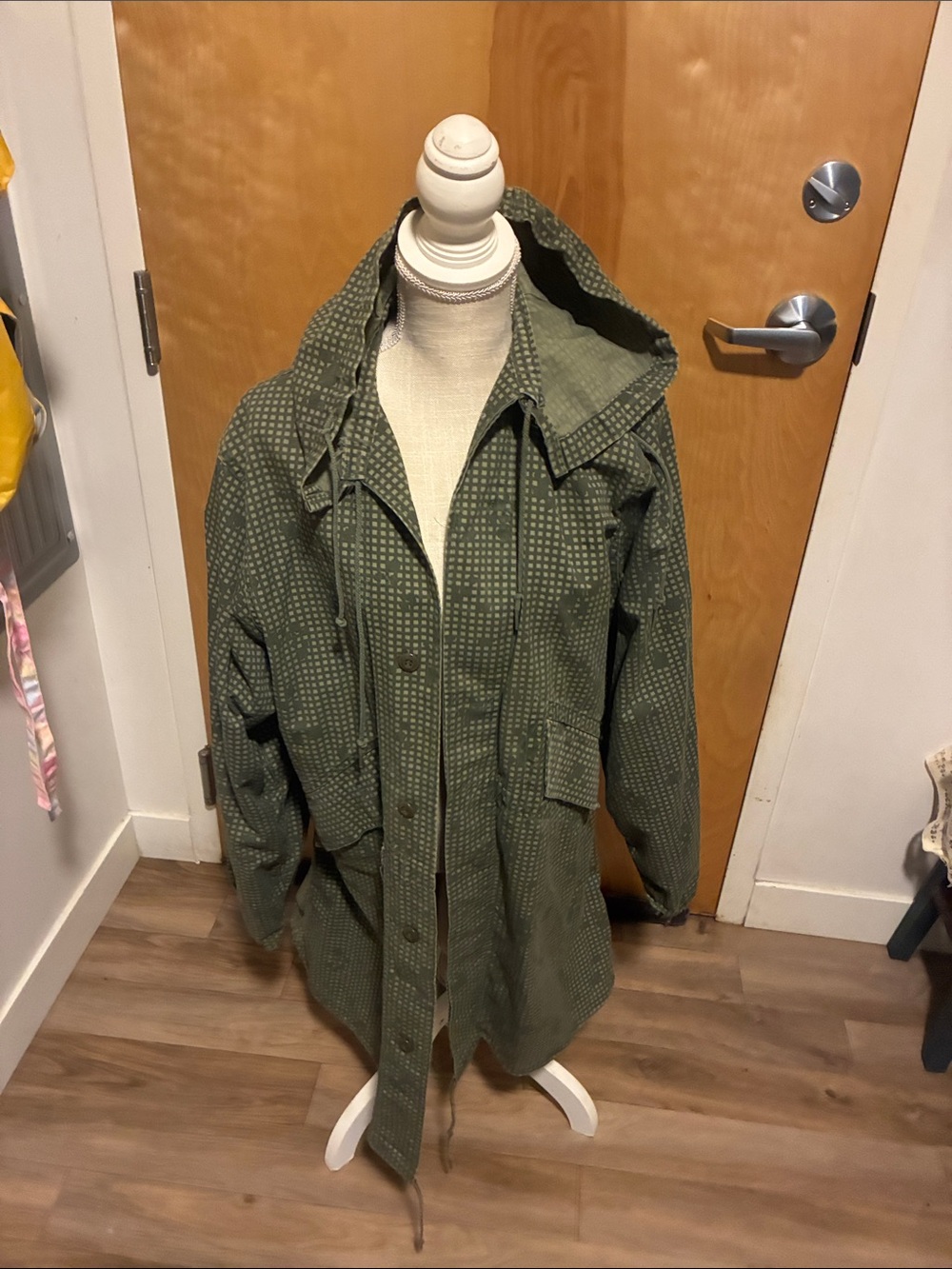 Women's Olive Hooded Utility Parka with Drawstring Waist
